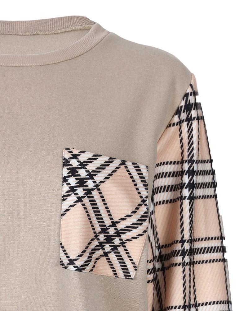 Plaid Print Colorblock Long Sleeve Sweatshirt Dress