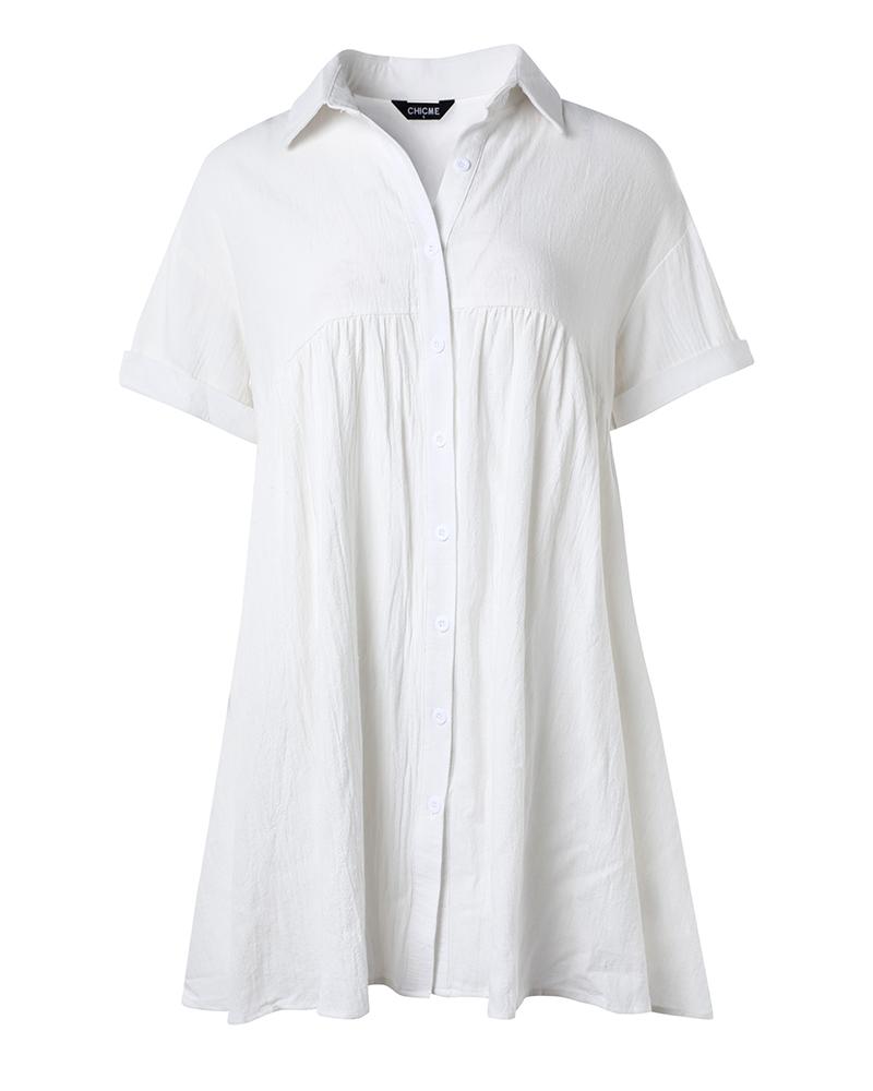 Short Sleeve Ruffles Buttoned Shirt Dress