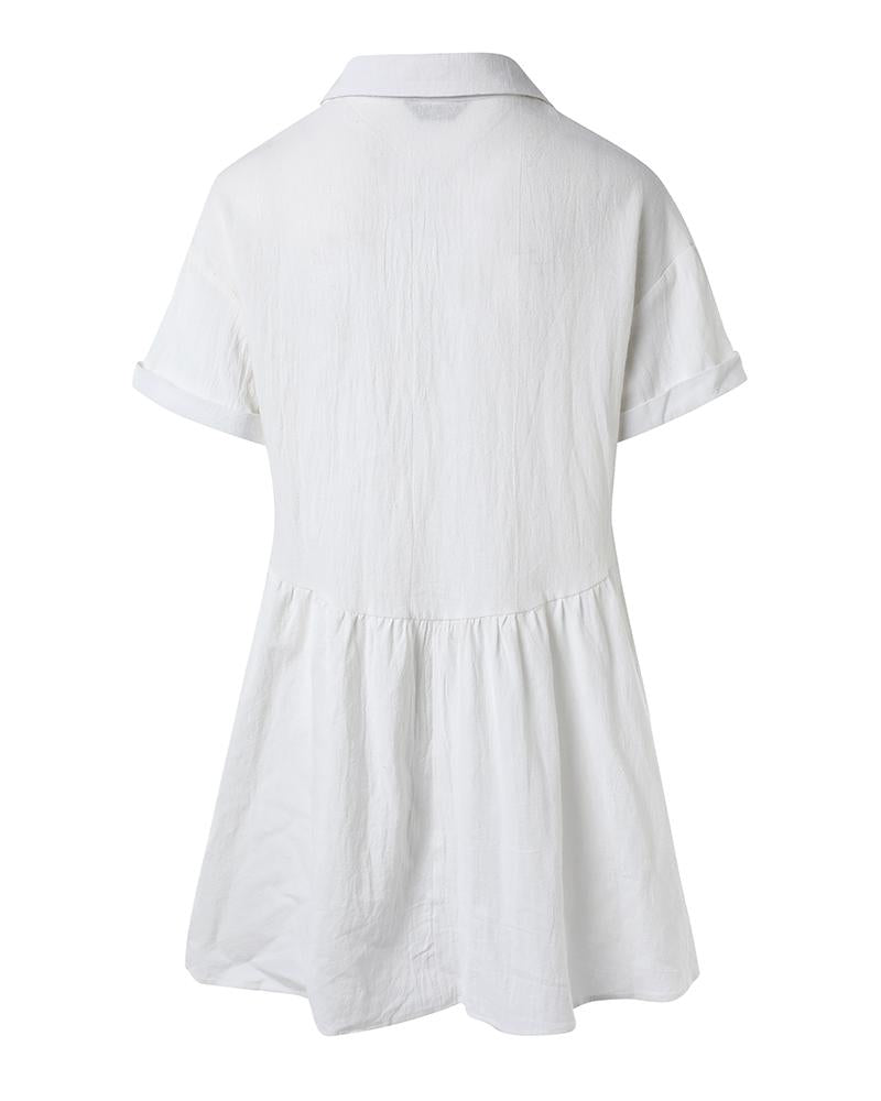 Short Sleeve Ruffles Buttoned Shirt Dress