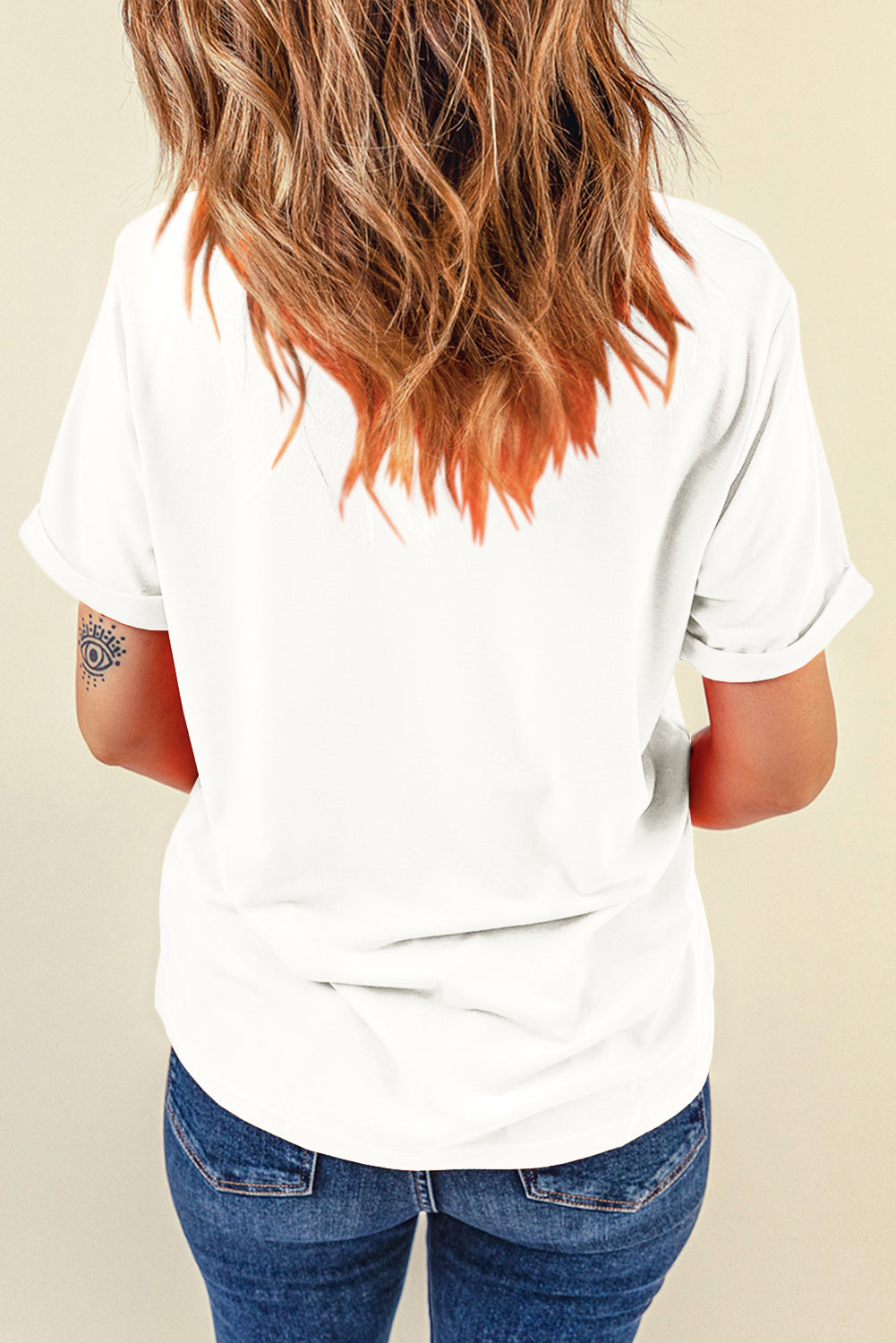 White Heat-transfer Printed THANKFUL Letter Graphic T Shirt