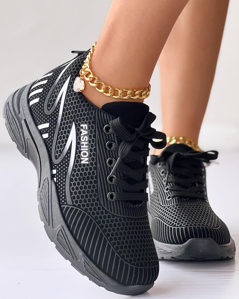 Contrast Paneled Lace up Breathable Sneakers