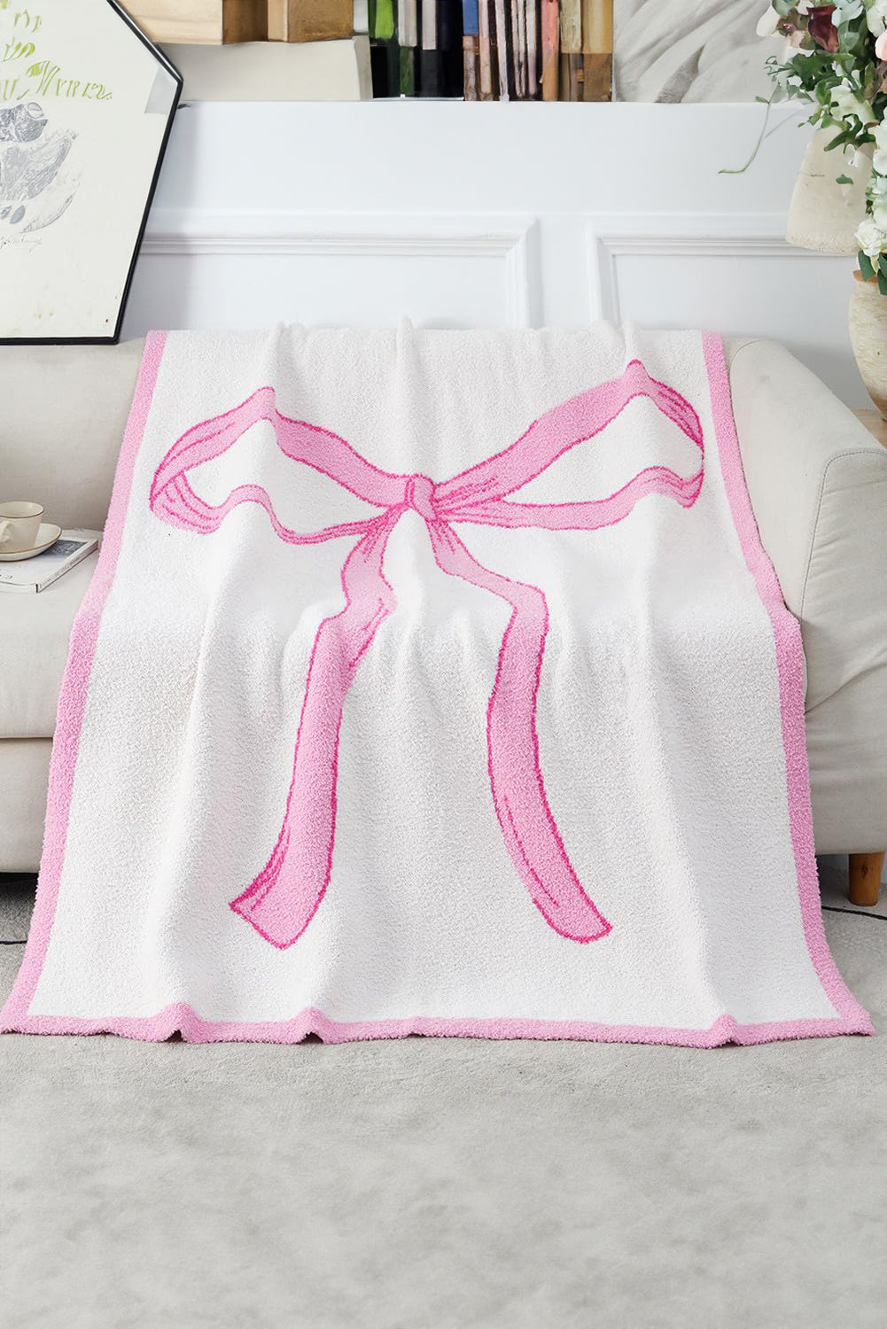 Rose Red Bow Printed Cozy Soft Throw Blanket