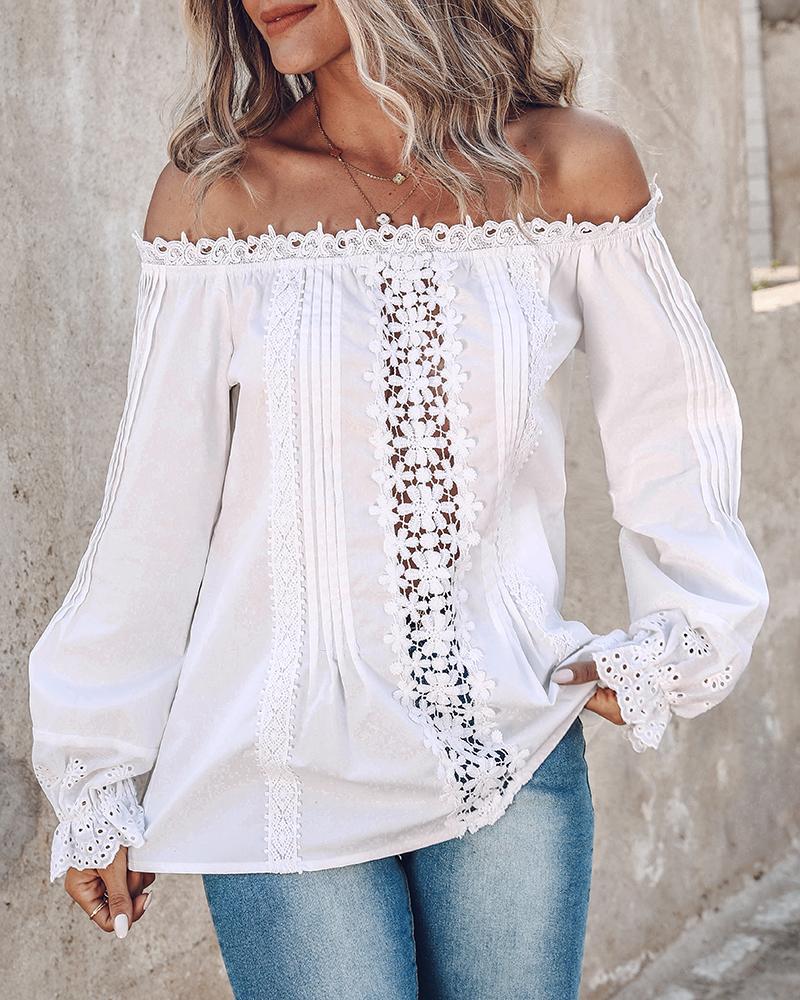 Off Shoulder Floral Lace Eyelet Embroidery Top