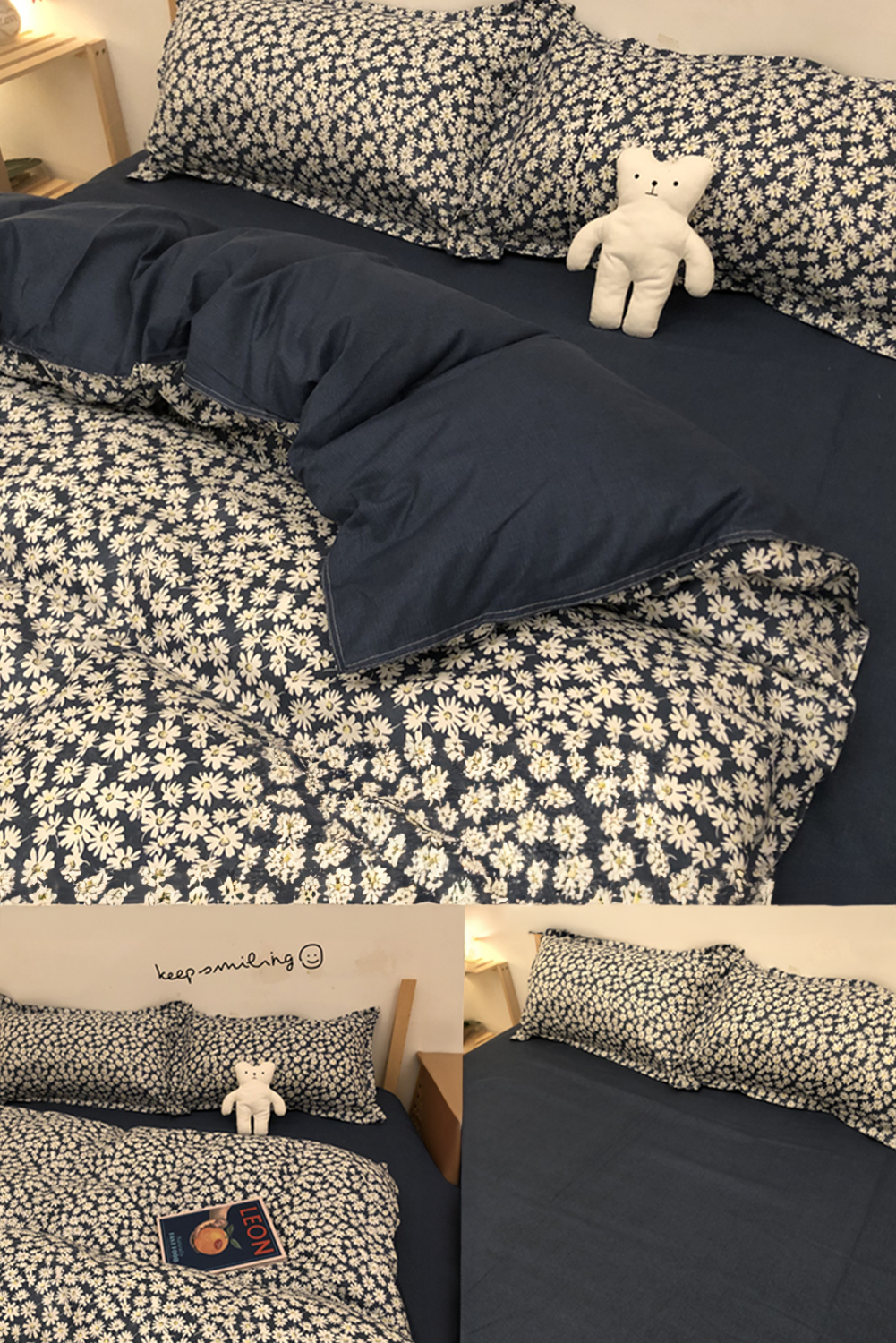 Sky Blue Daisy Print Soft Four Piece Bed Set