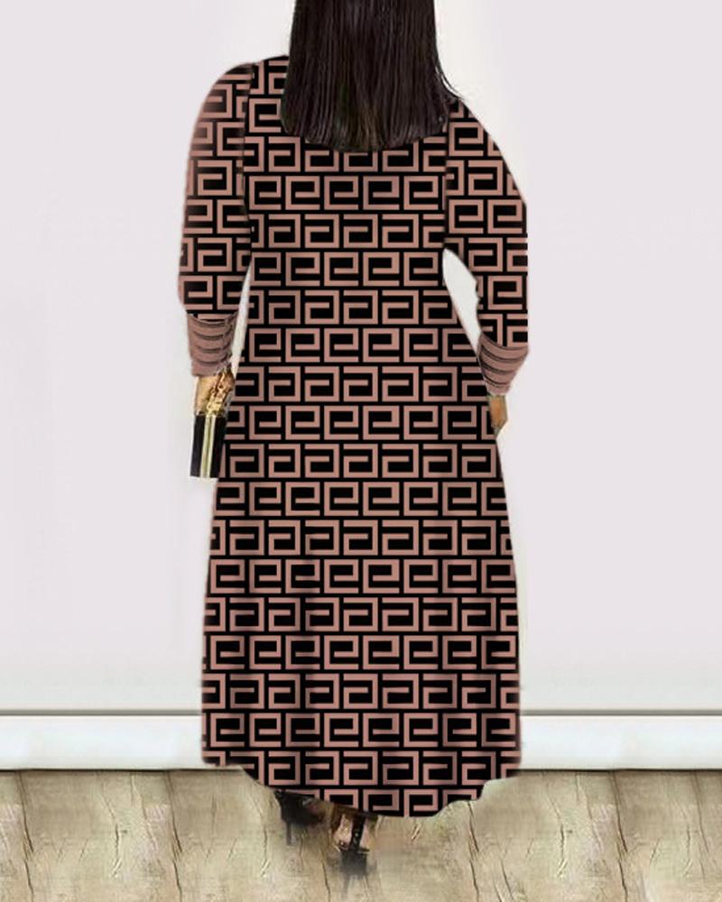 Geometric Print Open Front Longline Coat