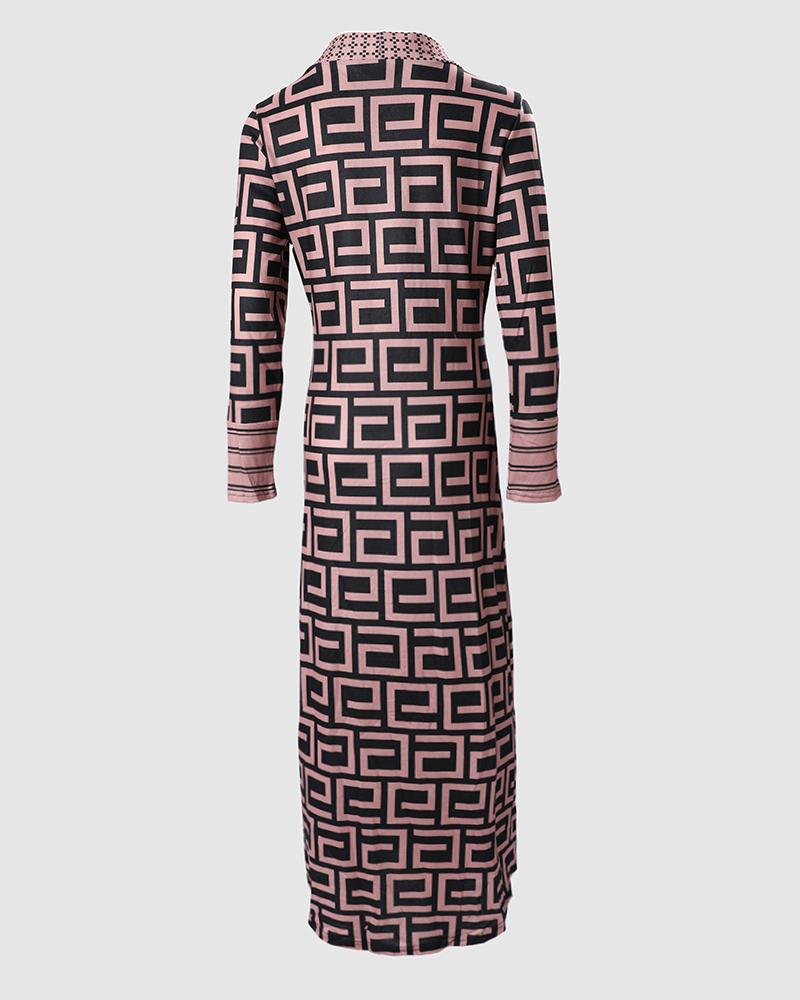 Geometric Print Open Front Longline Coat