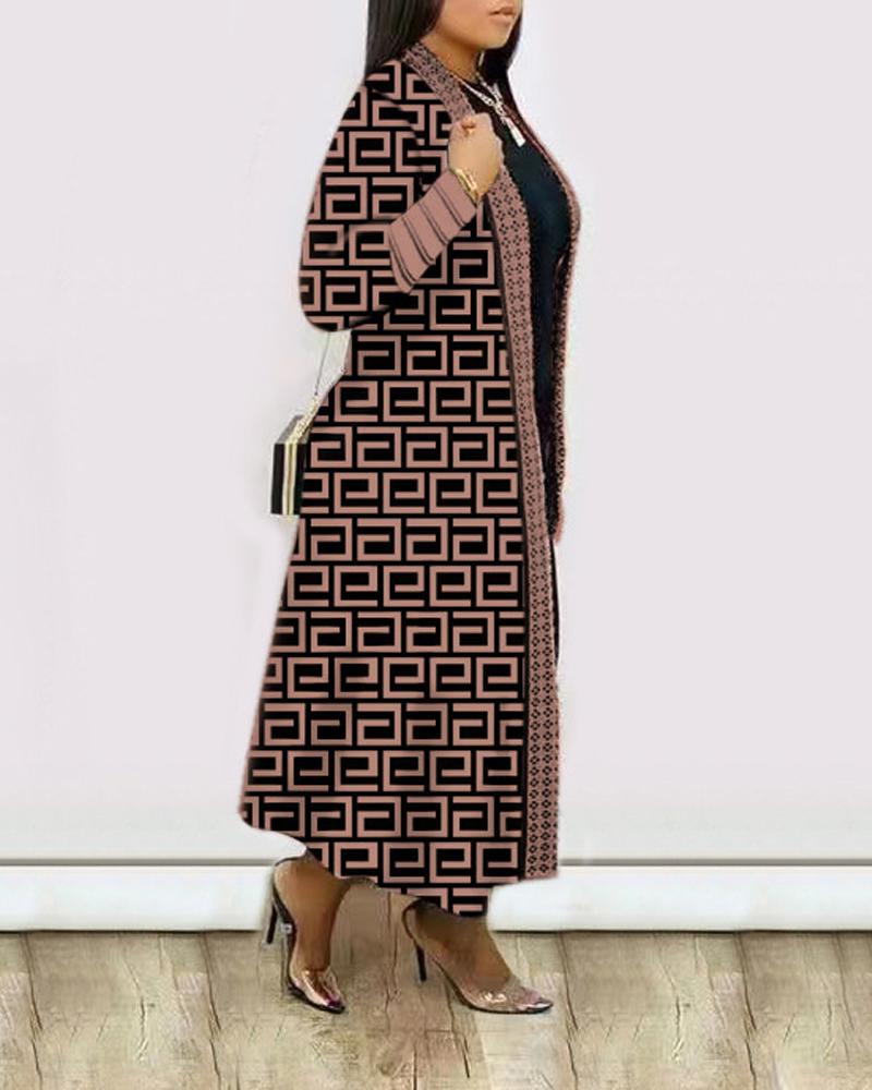 Geometric Print Open Front Longline Coat