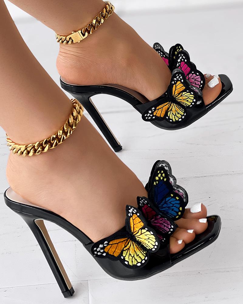 Butterfly Pattern Stiletto Heel Sandals