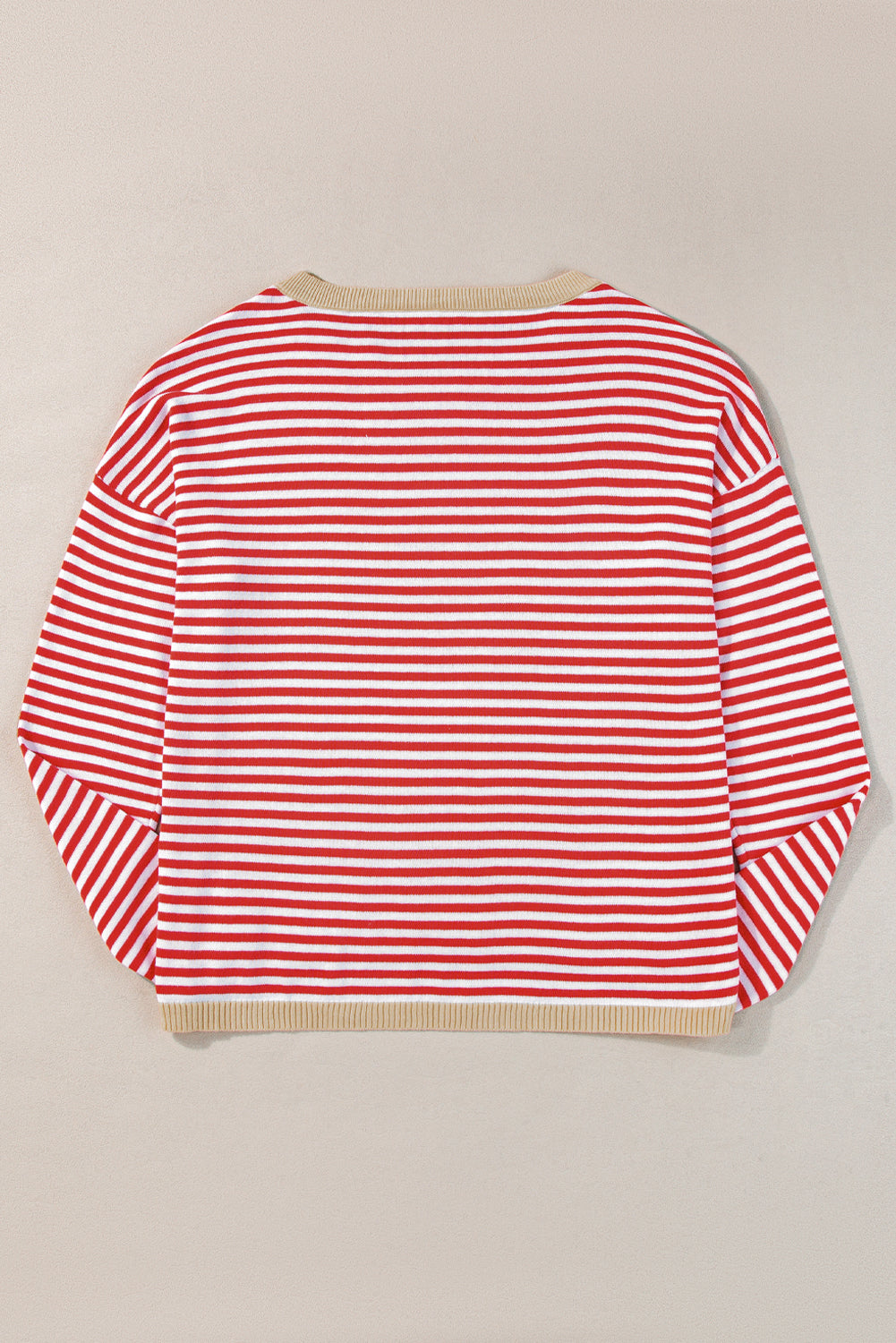 Fiery Red Contrast Trimmed Striped Drop Shoulder Sweater