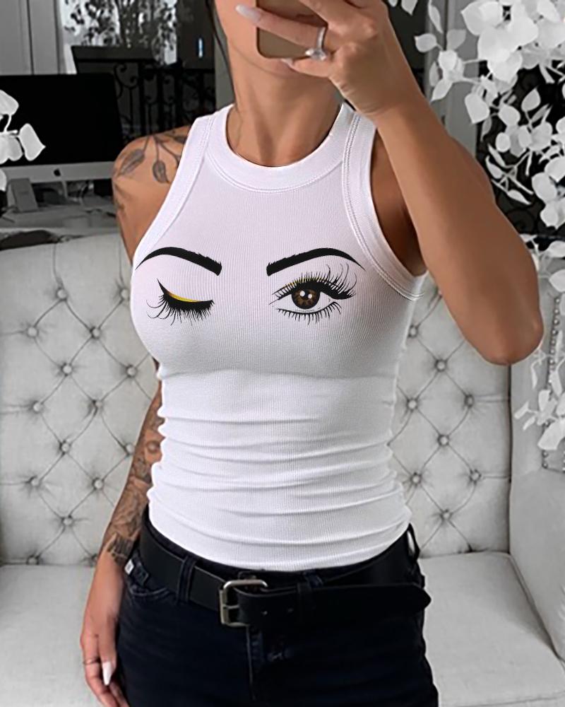 3 Pack Eyelash Print Casual Tank Top