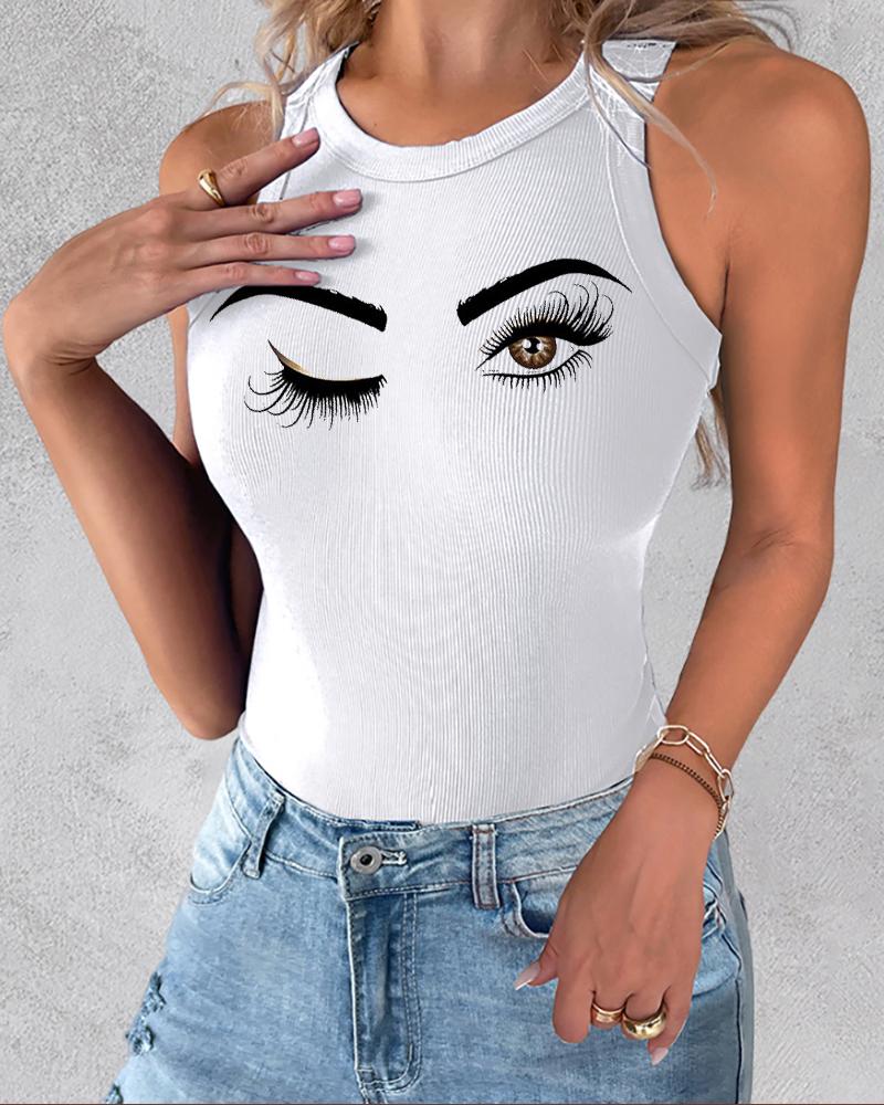 3 Pack Eyelash Print Casual Tank Top