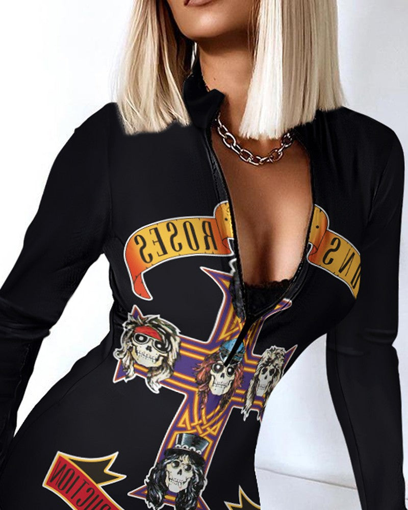 Halloween Skull Letter Graphic Print Bodycon Dress