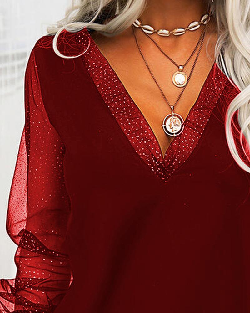 Contrast Mesh Long Sleeve Top