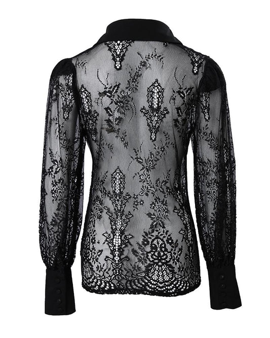 Mesh Lace Detail Buttoned Blouse