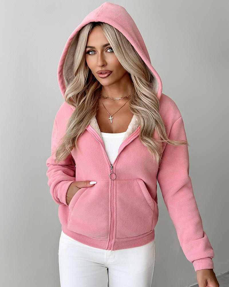 Zip Up Kangaroo Pocket Design Fleece Lined Thermal Hoodie