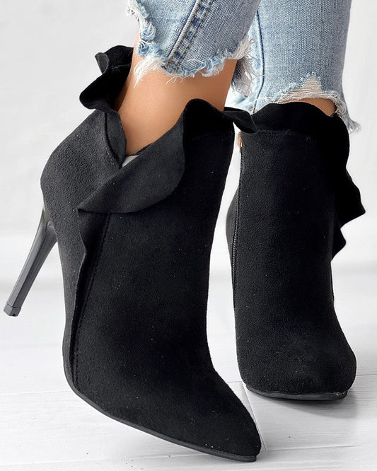 Pointed Toe Zipper Design Thin Heeled Boots