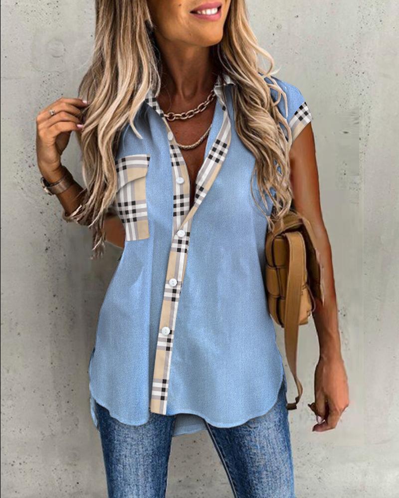 Plaid Print Patchwork Buttoned Pocket Design Shirt