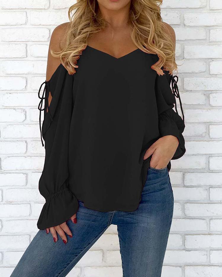 Spaghetti Strap Open Shoulder Casual Blouse