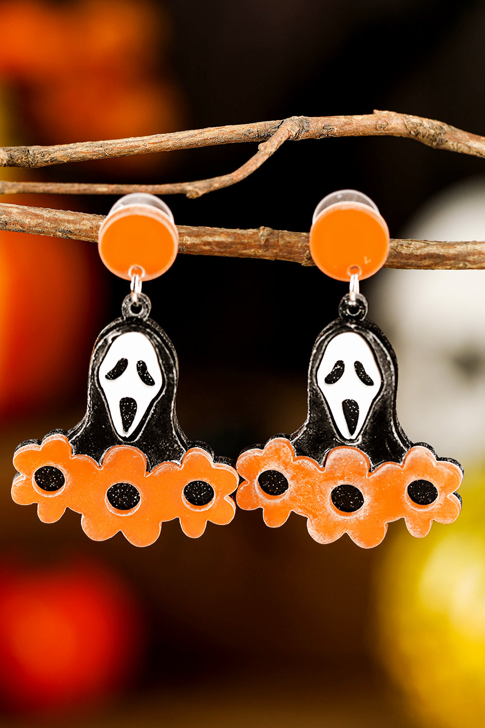 Orange Flower Ghost Halloween Acrylic Earrings