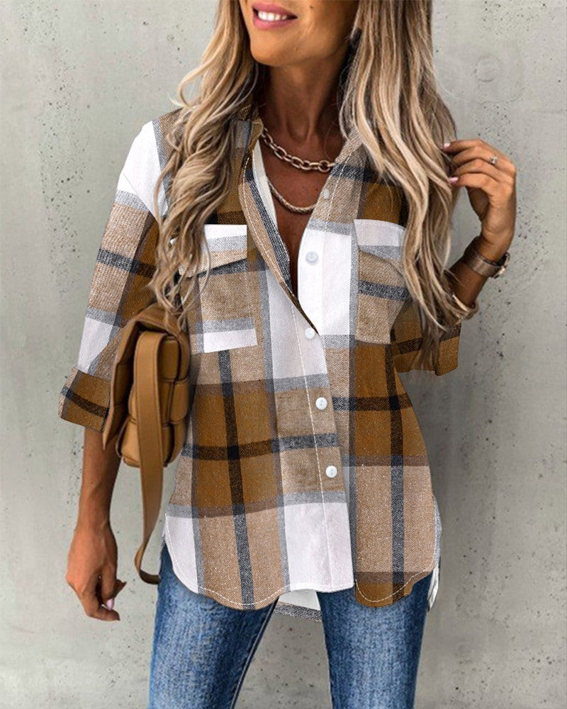 Plaid Print Button Pocket Design Shirt