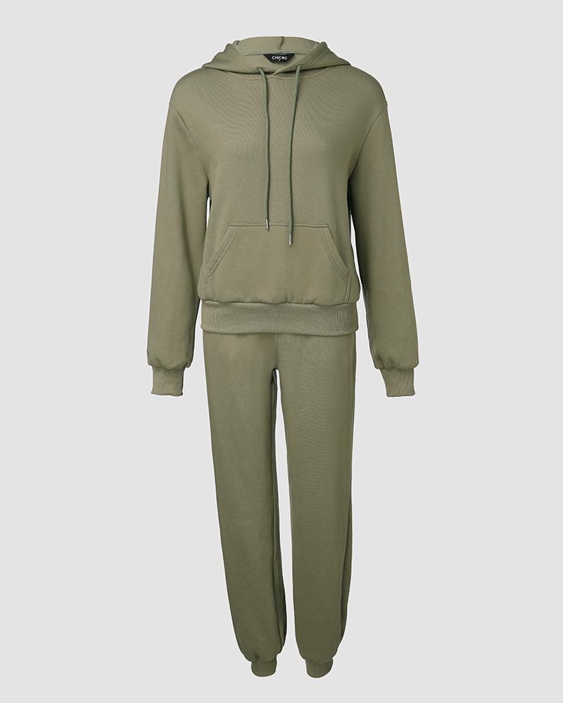 Kangaroo Pocket Design Hoodie & Cuffed Sweatpants Set