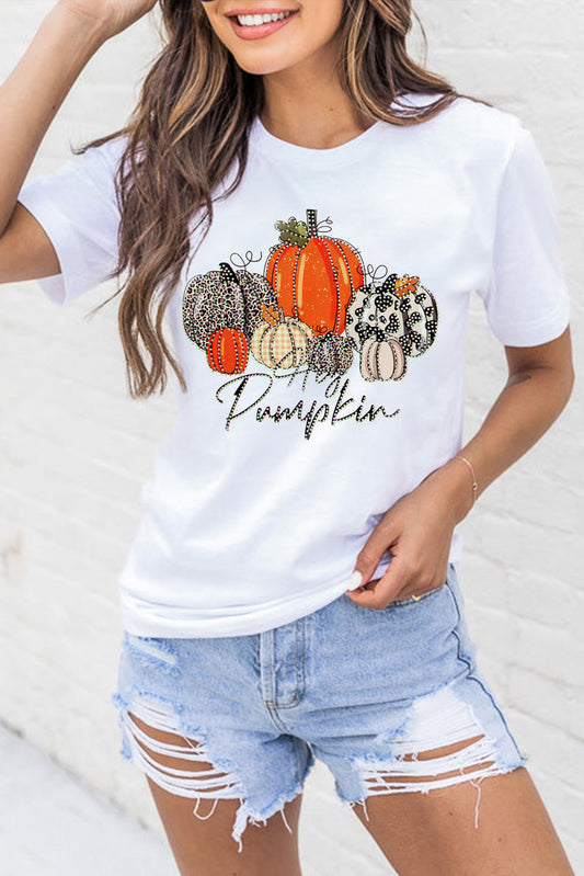 White Thanksgiving Slogan Print Crew Neck T Shirt