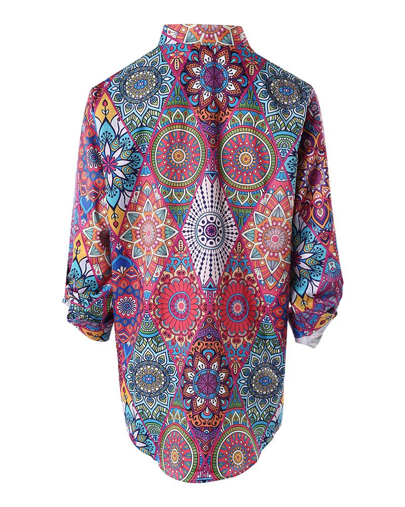 Tribal Print Long Sleeve Button Down Shirt