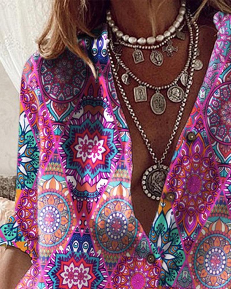 Tribal Print Long Sleeve Button Down Shirt