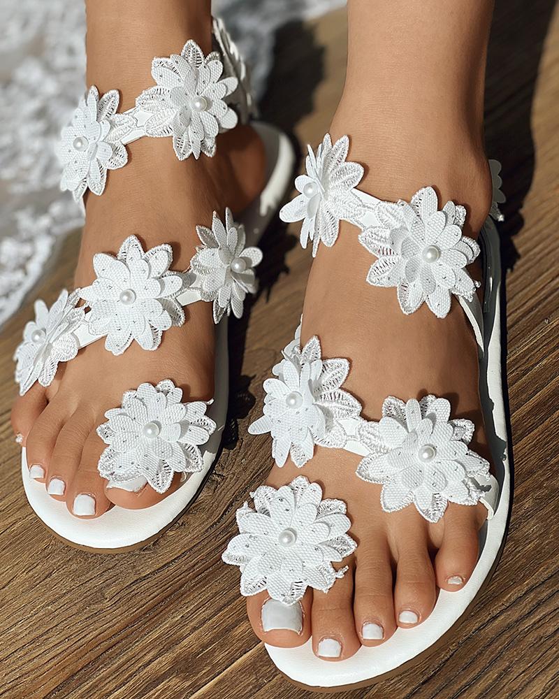 Floral Pattern Toe Ring Beach Sandals