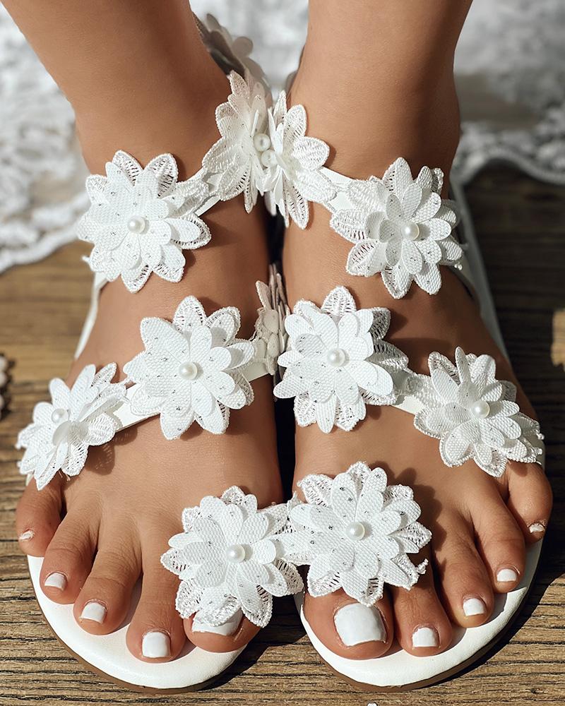 Floral Pattern Toe Ring Beach Sandals