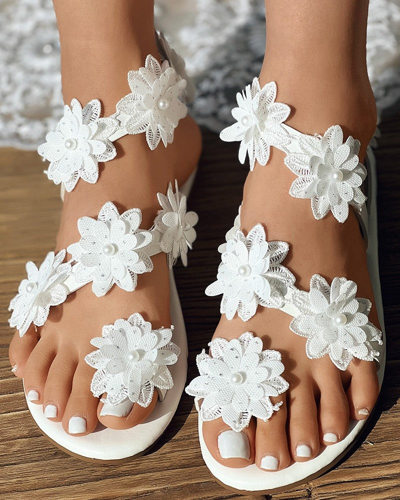 Floral Pattern Toe Ring Beach Sandals