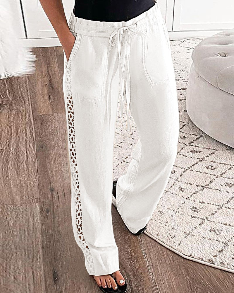 Drawstring Hollow Out Casual Pants