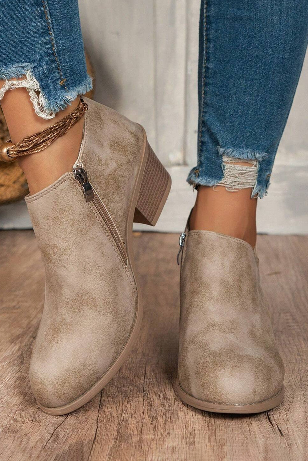 Philippine Gray Tulip Opening Suede Ankle Boots