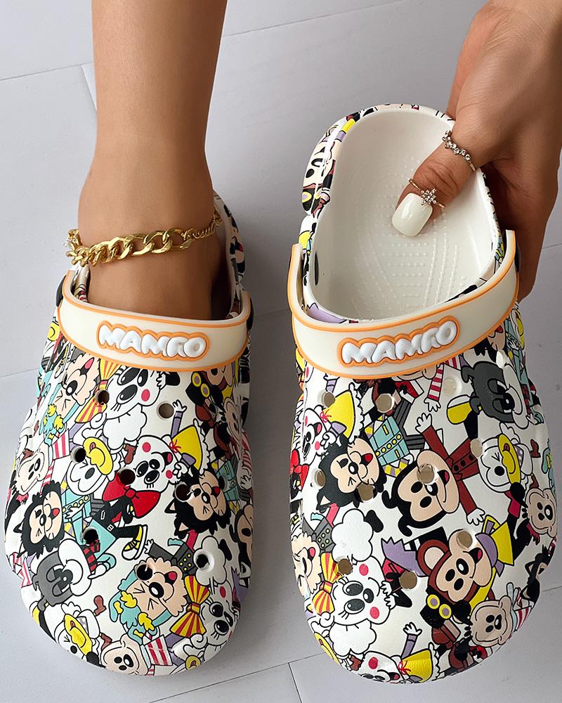 Cartoon Graphic Print Hollow Out Beach Clog Slippers