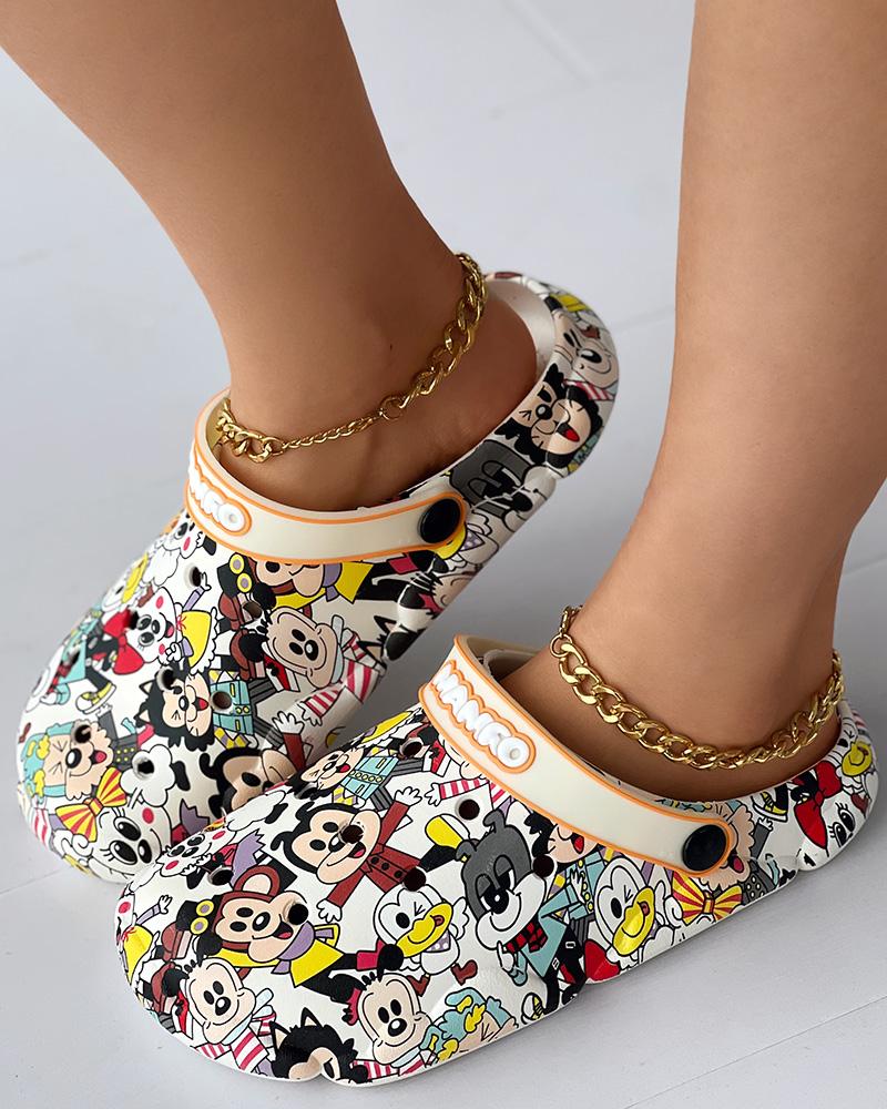 Cartoon Graphic Print Hollow Out Beach Clog Slippers