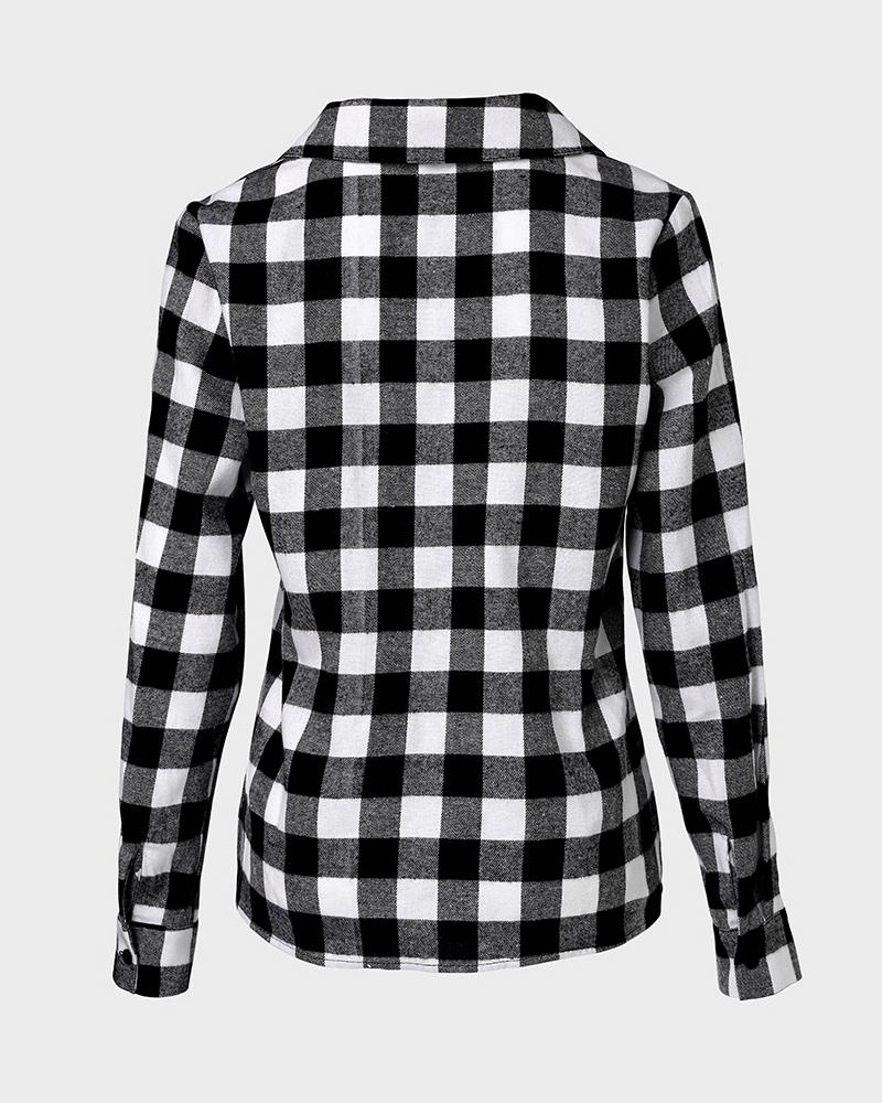 Plaid Pattern Button Down Shirts Long Sleeve Shackets Casual Blouse Top