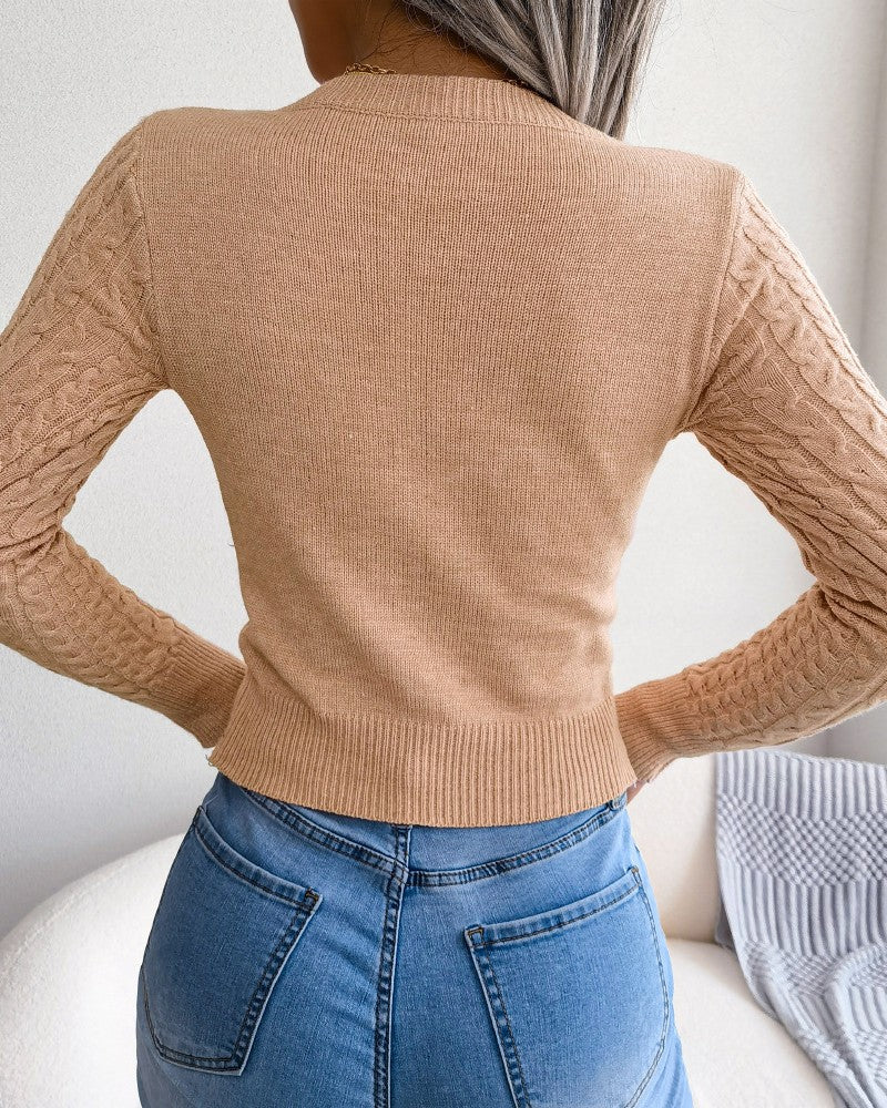 Cutout Front Long Sleeve Cable Knit Sweater