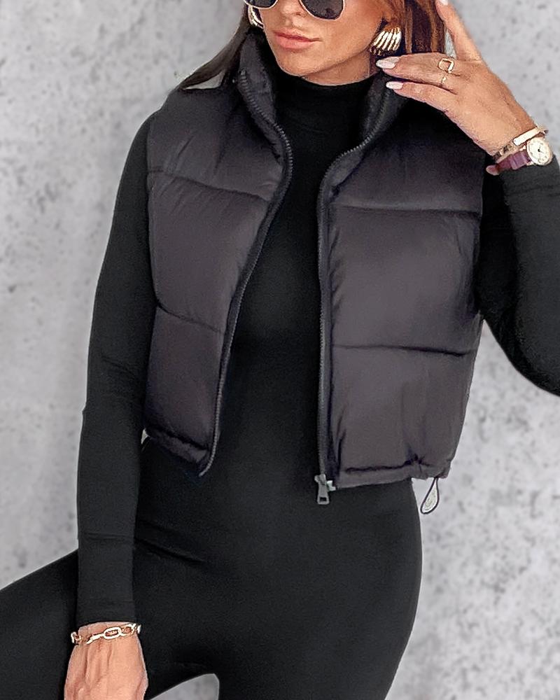 Plain Zip Up Quilted Gilet Puffer Jacket