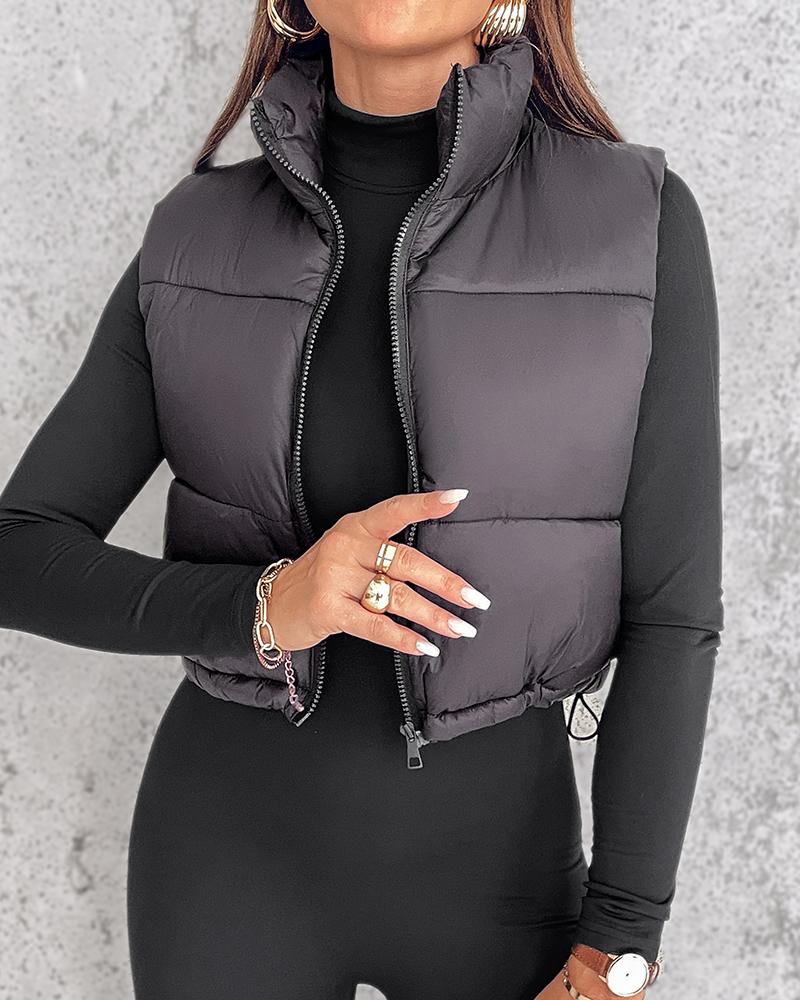 Plain Zip Up Quilted Gilet Puffer Jacket