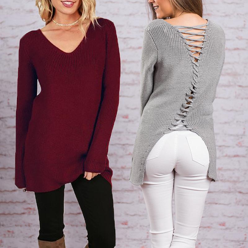 Fashion Lace up Back Casual Sweater