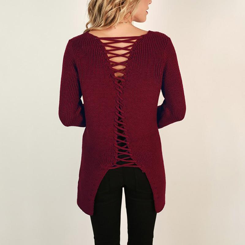 Fashion Lace up Back Casual Sweater