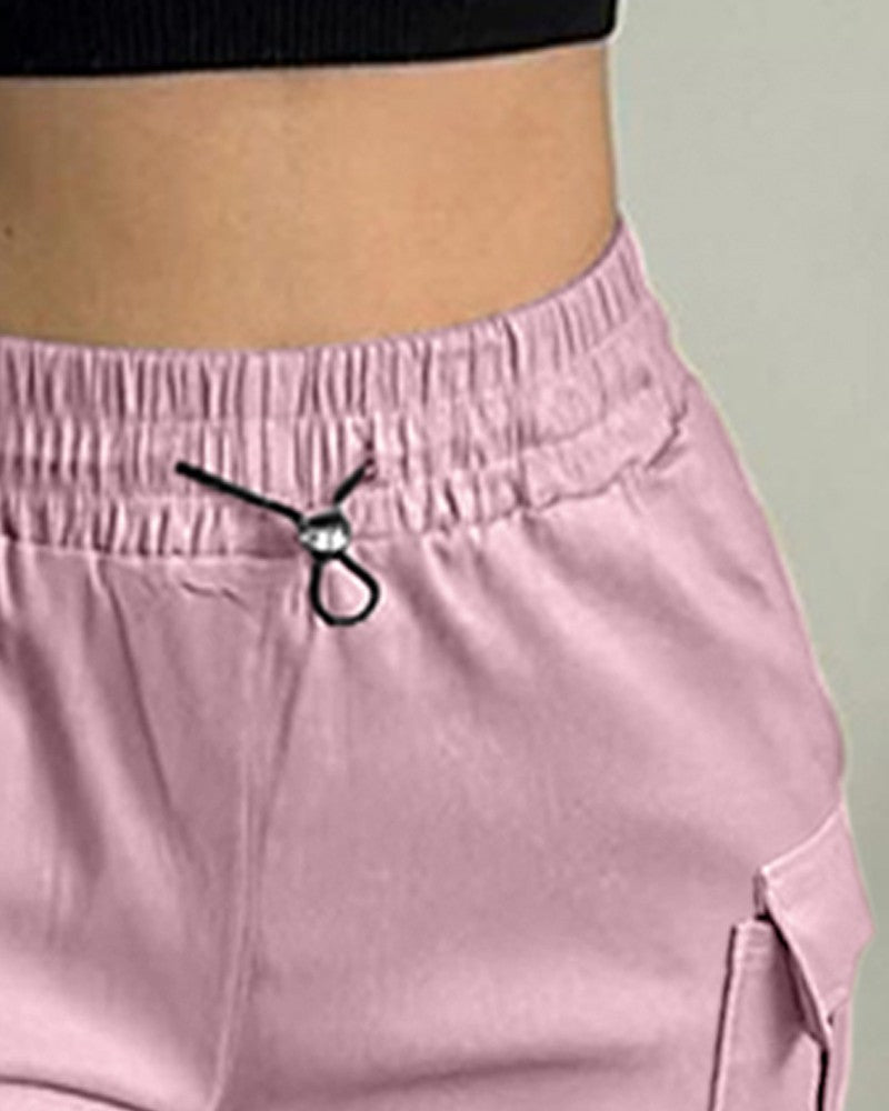 Drawstring Flap Detail Pocket Design Cargo Shorts