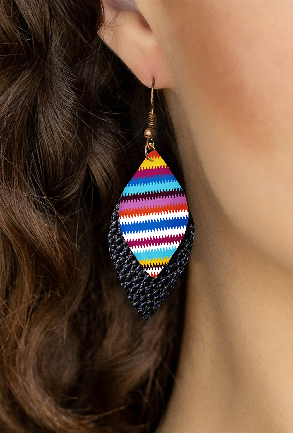 Multicolour Serape Leaf Shape Leathered Drop Earrings