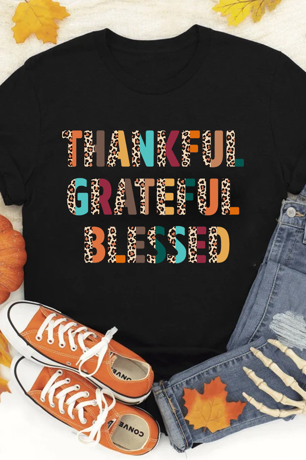 White Thanksgiving Slogan Print Crew Neck T Shirt