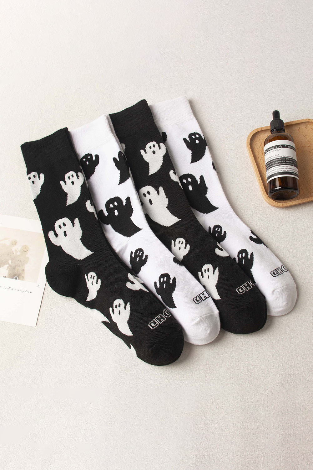 White Ghost Printed Halloween Cotton Mid calf Socks