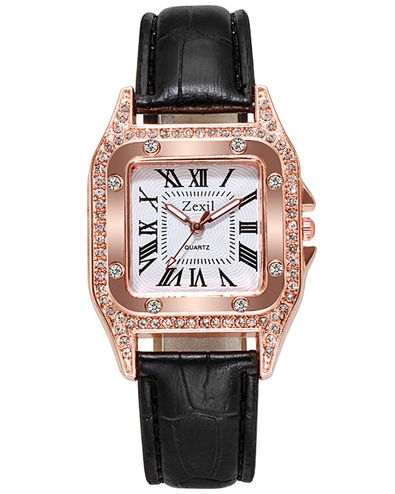 Rhinestone Decor Square Quartz Watch