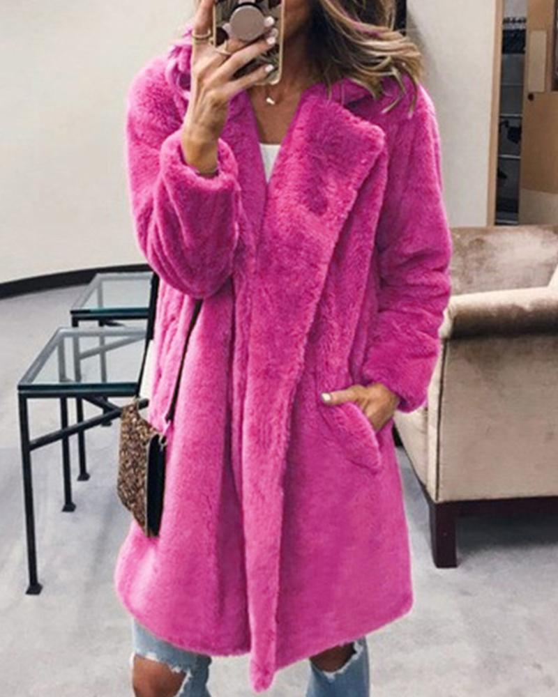 Faux Fur Pocket Design Long Sleeve Coat