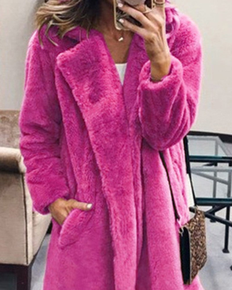 Faux Fur Pocket Design Long Sleeve Coat