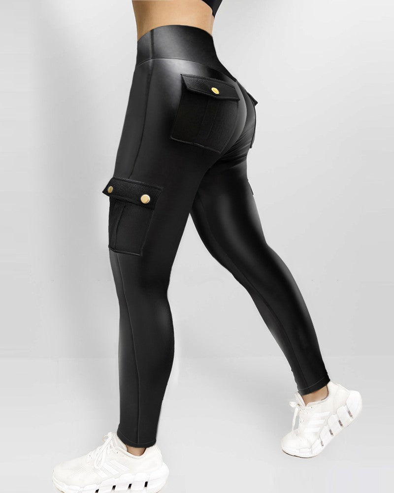 PU Leather Pocket Design Pants