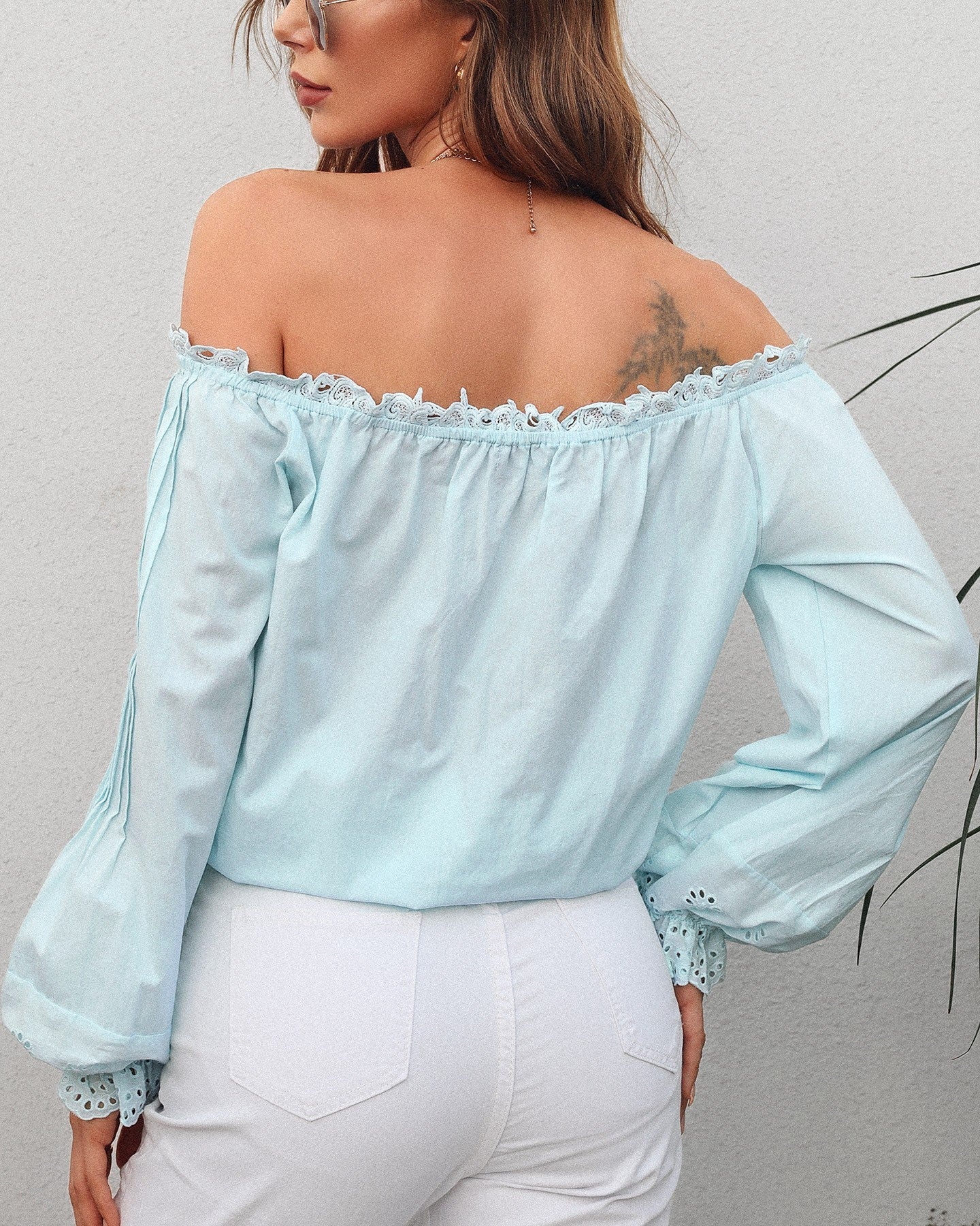 Off Shoulder Floral Lace Eyelet Embroidery Top